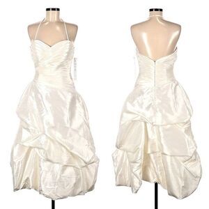 NWT Bill Levkoff Wedding Dress Halter Puff Hem Gown Ruching Puff Bridal Size 8